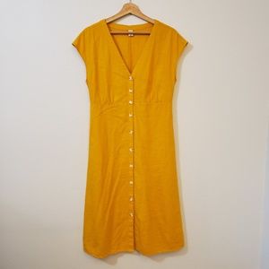 Old Navy Yellow Button Front Linen Blend Dress